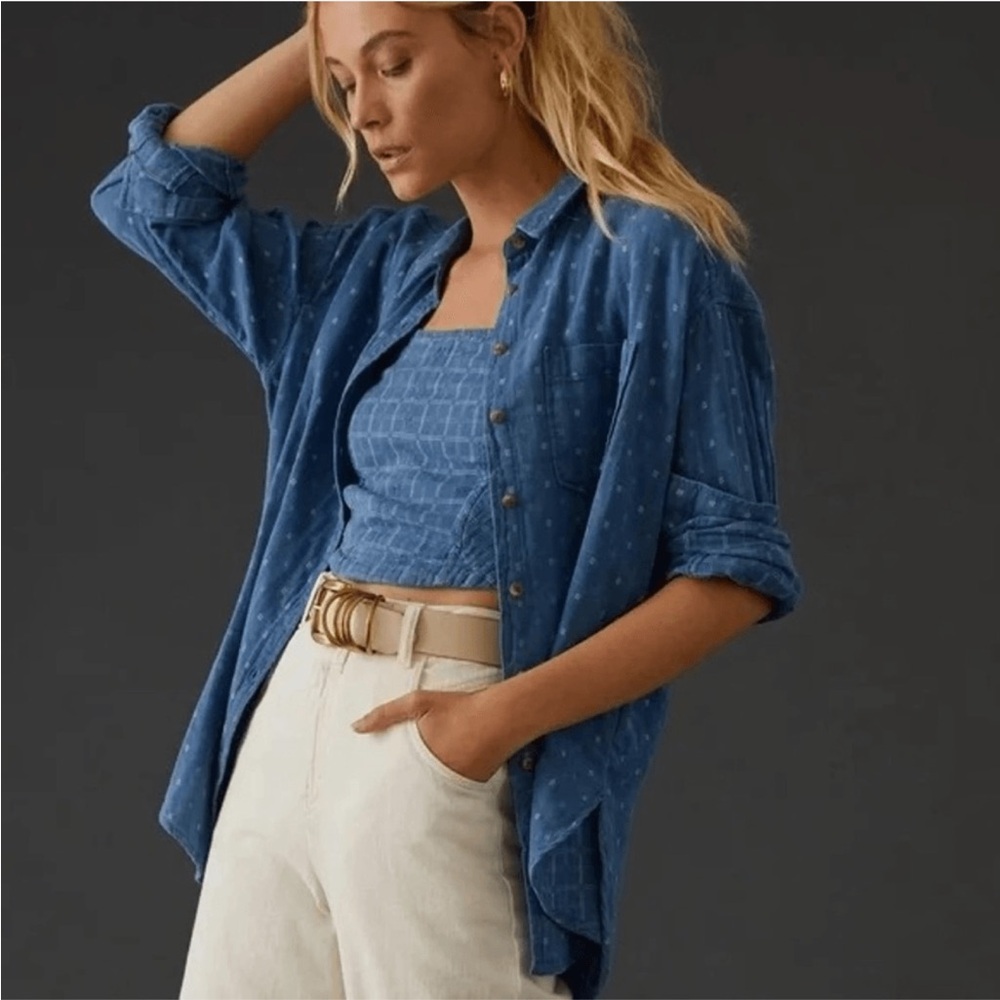 Pilcro Anthropologie Denim Blue button Up Gauze Cotton Shirt